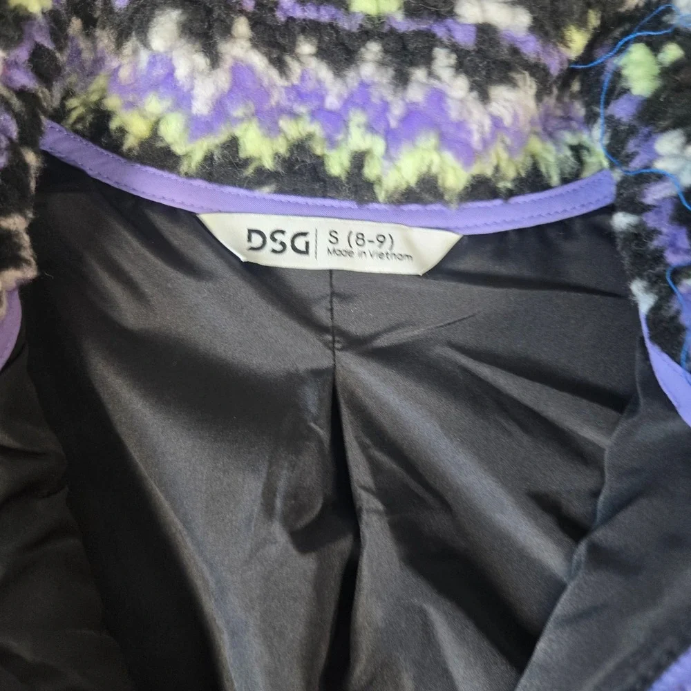 DSG Girls Cozy‎ Fleece Full Zip Jacket Small 8-9 Funky Fair Isle Youth Outerwear